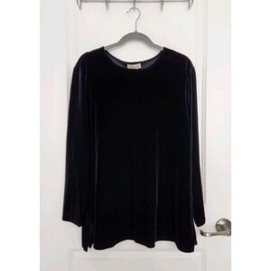 Nuart Women's Tunic velvet Velour‎ Blouse Long Sleeve Black Size 2X